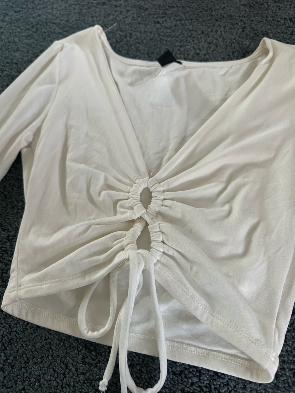 Windsor Cream Ruched Tie-Front Long Sleeve Crop Top - Picture 2 of 3